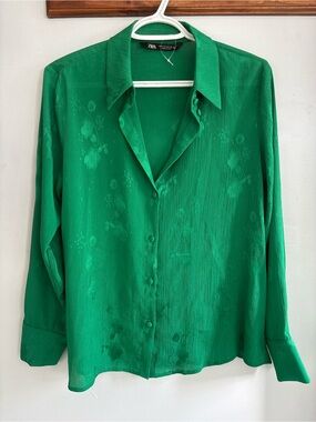Zara Emerald Green Button-Front Shirt
